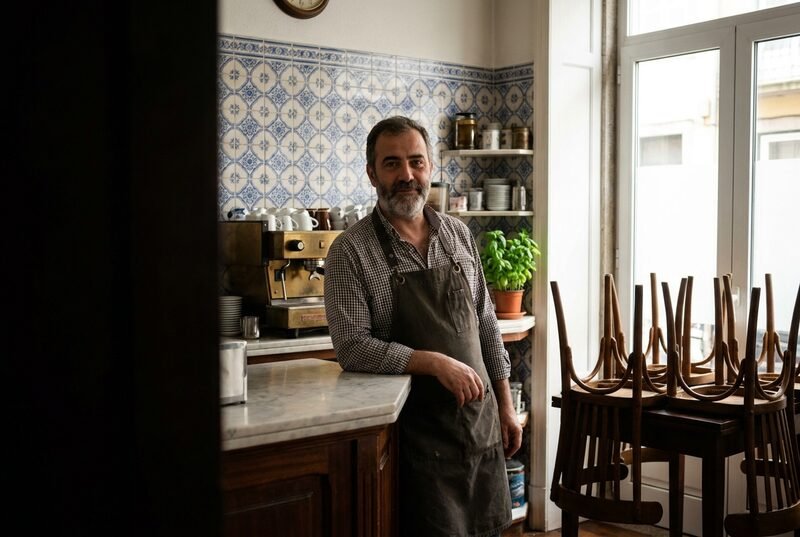 Dono de um restaurante do Porto ao balcão, antes de abrir
